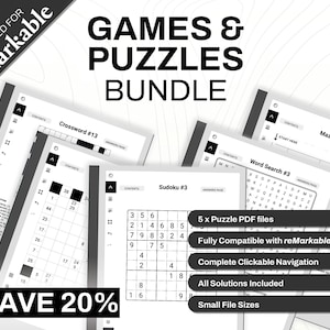 reMarkable Games and Puzzle Bundle | Word Search, Sudoku, Mazes, Crossword, Kakuro | Clickable PDF Template | Digital Download