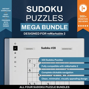 Paquete MEGA Sudoku para reMarkable Fácil - Medio - Difícil / Juegos y rompecabezas / Plantilla PDF con hipervínculos / Descarga digital / Tableta de tinta electrónica