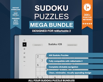MEGA Sudoku Bundle for reMarkable Easy - Medium - Hard | Games and Puzzles | PDF Template with Hyperlinks | Digital Download | e-ink tablet