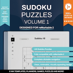 Sudoku deel 1 voor reMarkable 2 | Spelletjes en puzzels | Pdf-sjabloon met hyperlinks | Digitale download | Voor e-Ink-tablet: