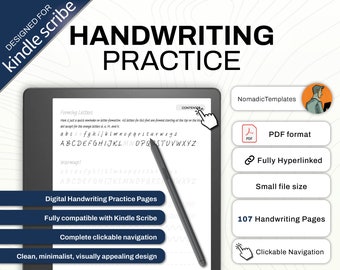 Kindle Scribe Template | Neat Handwriting Practice Sheets | Penmanship | Digital Download | Hyperlink Interactive PDF | For e-ink tablet