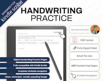 Kindle Scribe Template | Neat Handwriting Practice Sheets | Penmanship | Digital Download | Hyperlink Interactive PDF | For e-ink tablet