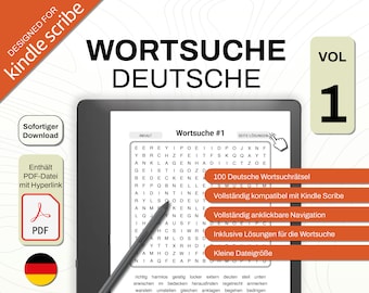 Kindle Scribe Wortsuche Deutsche Sprache | Spiele und Rätsel | Anklickbare Vorlage | Digitaler Download für E-Ink-Tablet | Hyperlink PDF