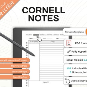 Notatki Cornell dla Kindle Scribe | Szablon notatnika | Dziennik pisarski | Notatnik w linie | Pobieranie cyfrowe | Hiperłącza do plików PDF z e-ink