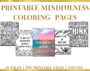 Digital Positivity Mindfulness Coloring Pages, Coloring Book, Printable Coloring Book, Positive Quotes