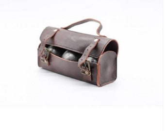 ALL SPORT VINTAGE - "Le Vintage" Petanque Ball Case Bag in rundleer - met de hand gestikt - Frans merk. Aanpasbaar.