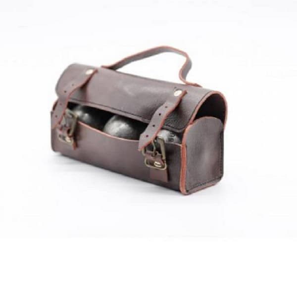 ALL SPORT VINTAGE - "Le Vintage" Petanque Ball Case Bag in Cowhide Leather - Hand-stitched - French Brand. Customizable.