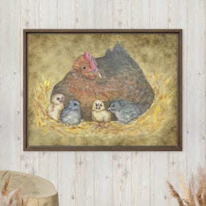 Mother Hen Wood Framed Floating Canvas Print