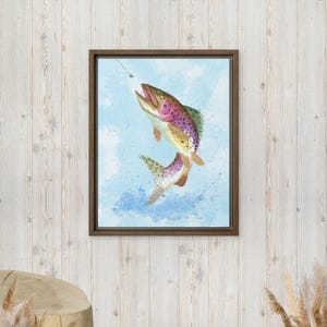 Leaping Rainbow Trout Framed Canvas Art Print