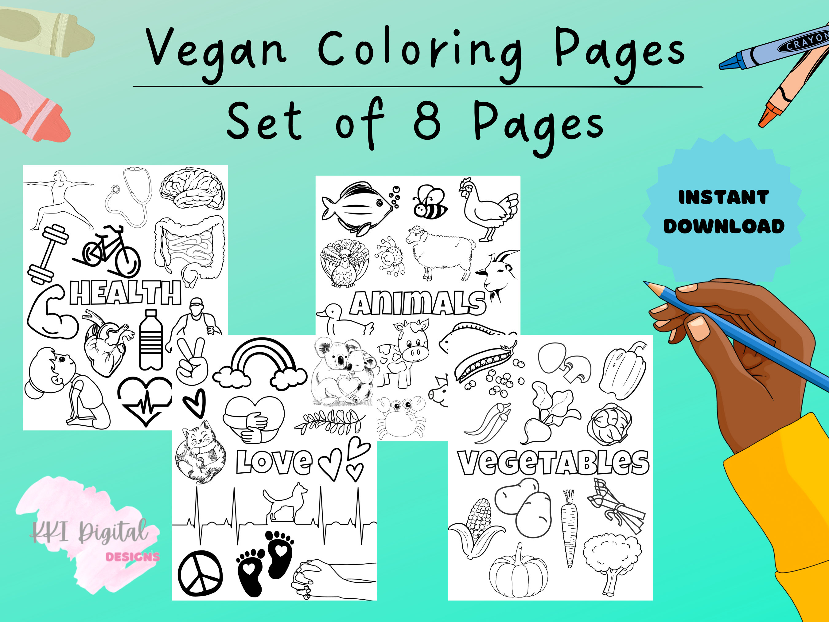 Vegan Coloring Pages, Printable Coloring Pages, Plant-based Coloring ...