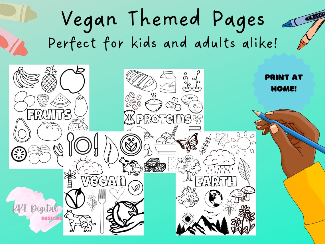 Vegan Coloring Pages: Vegan Coloring Book, Coloring Pages For Vegans, Pdf File For Print At