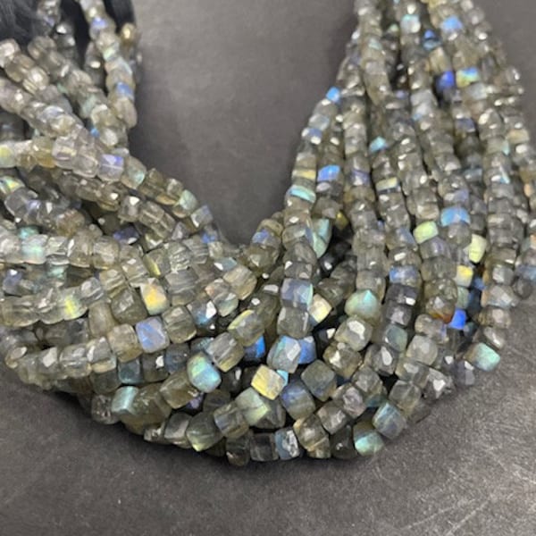 AAA Natural Labradorite Faceted Cube Beads, 10" Labradorite Cube Box Shape Briolettes Loose Gemstone Beads, Wholesale Price Jewelry Necklace
