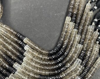 Natural Smoky Quartz Faceted Beads AAA+ Quality Brown Shaded Smoky Quartz Gemstone Beads Wheel/Tyre Shape, Heishi Cut Flat Roundel Beads