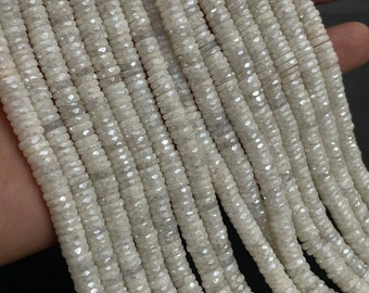 AAA+ Quality Natural Silverite Faceted Tyre Shape Beads White Silverite Gemstone Beads Wheel/Tyre Shape, Heishi Cut Flat Roundel Beads
