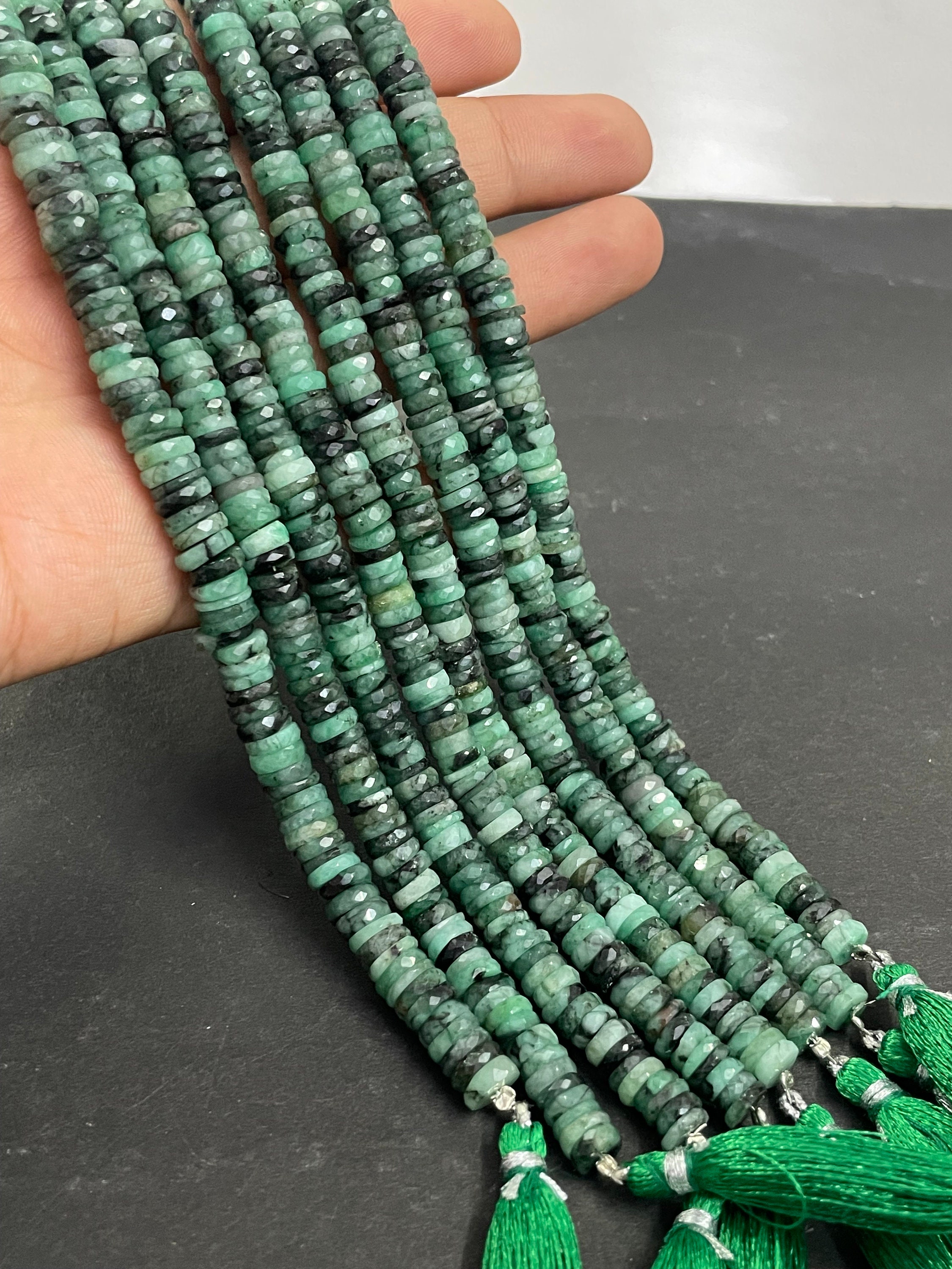AAA+ Quality Natural Emerald Faceted Tyre Beads Green Emerald Shaded Gemstone Beads Wheel/Tyre Shape, Heishi Cut Flat Roundel Beads