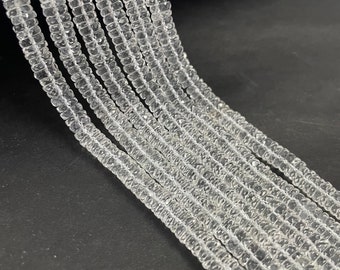 Natural White Crystal Faceted Tyre/Wheel Shape 8&quot; Strand Beads AAA+ Clear Transparent Crystal Heishi Cut Flat Rondelle Gemstone Beads 6-7mm