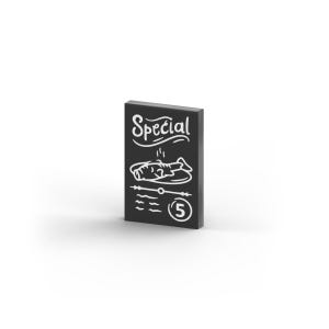 Tablica kredowa do menu z białymi napisami specjalnymi, rybami i bazgrołami