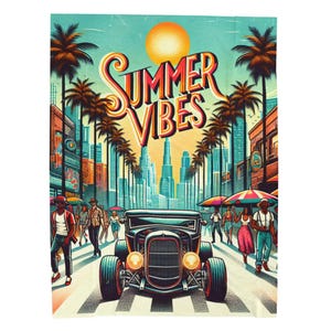 Velveteen Plush Blanket: Vintage Hot Rod Summer Vibes Throw