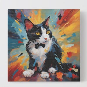 Canvas Art, Abstract Tuxedo Cat Print, Wall Decor, Cat Lover Gift, Cat Painting, Cat Wall Art, 12&quot; x 12&quot;