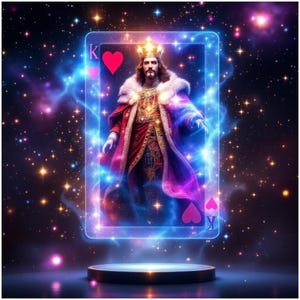 Cosmic King of Hearts Holographic Style Kiss-Cut Stickers, Space Theme Astronomical Sticker Decal, Galaxy Celestial  Energy Universe Card