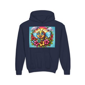Kids Cheerful Bee Hoodie: Floral Nature Sweatshirt