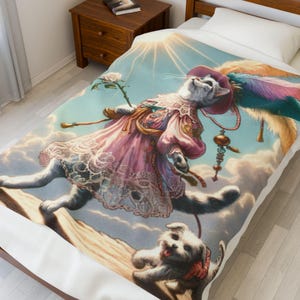 Whimsical Cat Plush Blanket, The Fool Tarot Design