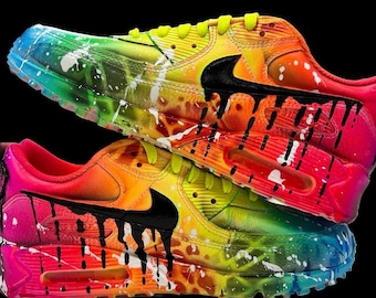 Zapatillas Air Max 90 LTR personalizadas | Aerografiadas y pintadas a mano con estilo Rainbow Drops | Zapatos personalizados | Totalmente pintadas sin enmascarar