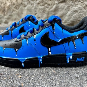 Customized AIR FORCE 1 Blue Drops Sneakers | Handpainted and Airbrushed | Custom Shoes Airbrush Art