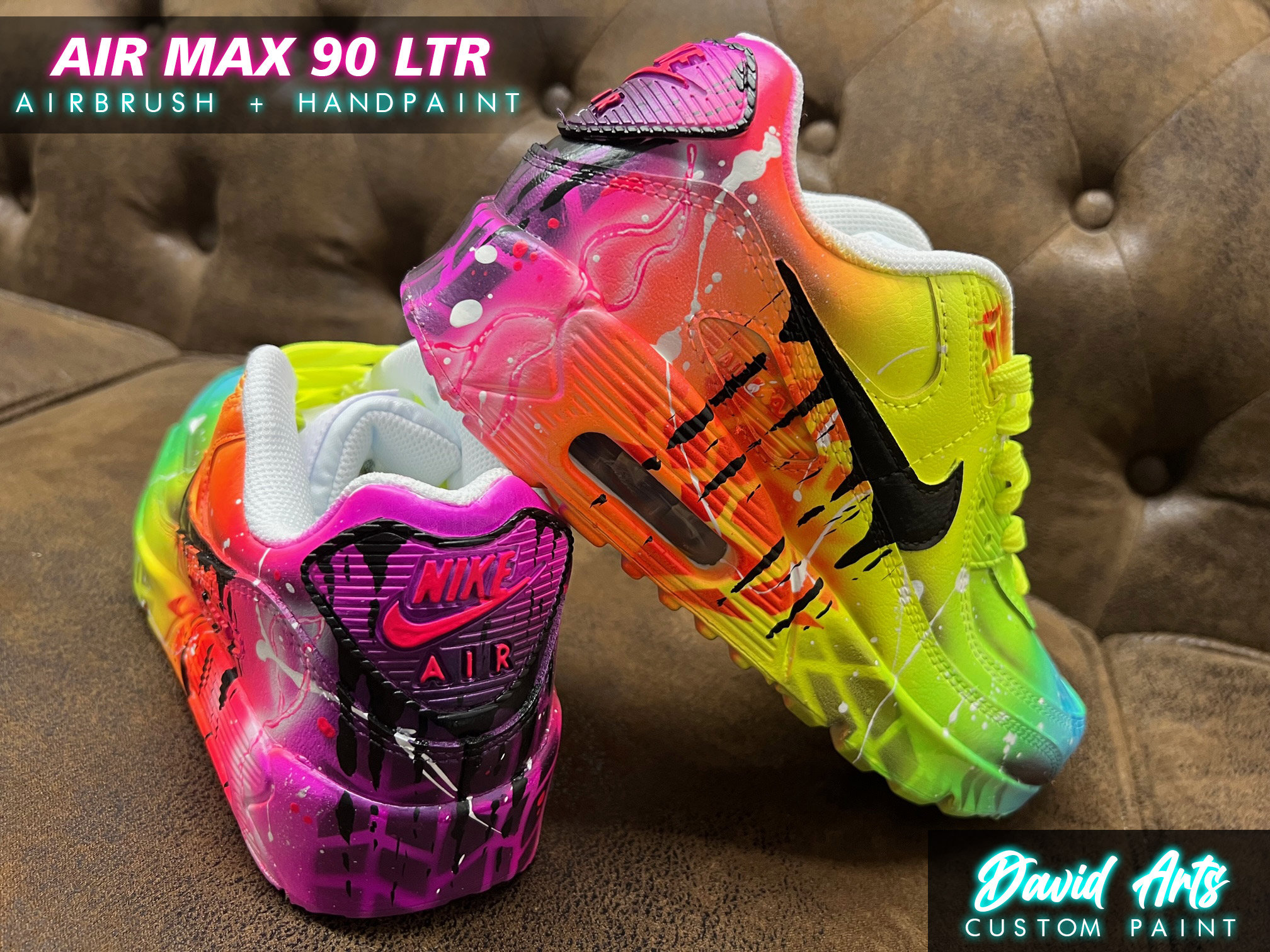 Custom Airbrush Painted Nike Air Max 90 Crazy Funky Colors 