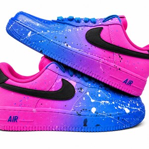 Customized AIR FORCE 1 Blue Fuchsia Splash Sneakers | Free Style Handpainted Airbrushed | Custom Shoes Airbrush Art | On demand quick ship