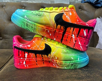 Customized AIR FORCE Rainbow Graffiti Sneakers Free Style Handpainted  and Airbrushed Custom Shoes Airbrush Art On demand quick ship