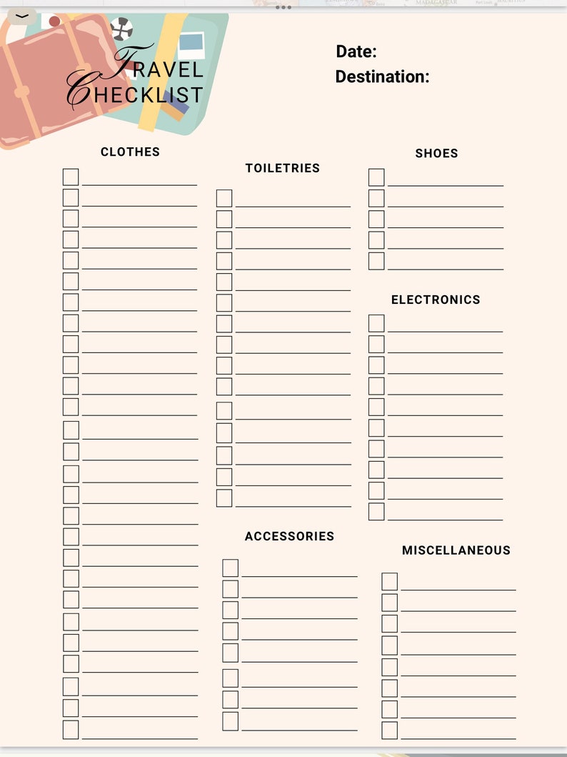 Travel Packing Checklist Etsy