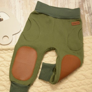 cute baby pants, crawling pants with knee patch, khaki, olive green, made of warm cuddly sweat
