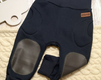 cute baby pants, crawling pants with knee patch, navy, dark blue, made of warm cuddly sweat