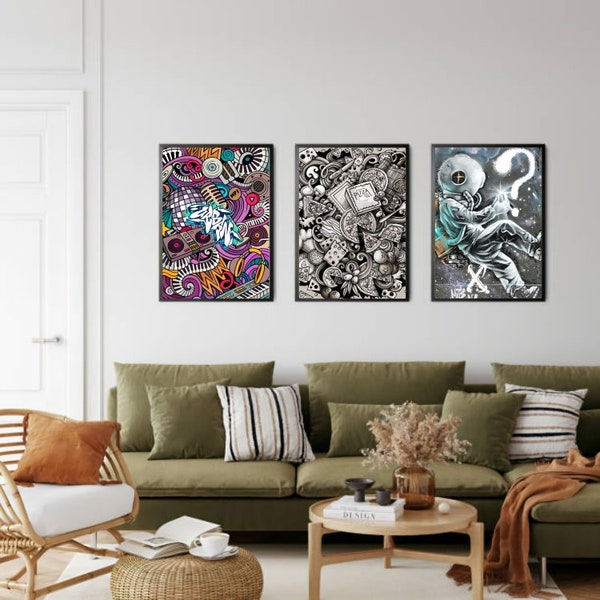 Set Of 3, Street Art Print,Graffiti Poster,Street Pop Art,Framed Print,Printed Art,Altered Art, Graffiti Print, True Love