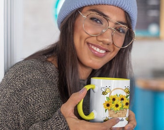 Sunflower Mug,Personalized Sunflower Gifts,Lovely bee lover,Sunflower Gifts for Women,Sunflower Gifts for Her,Sunflower Coffee Cup.