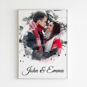 Valentine&#39;s Gift for Her White Frame - Custom Portrait for Wife, Girlfriend, Fiancé, Personalized Watercolor Love Cute Wall Art