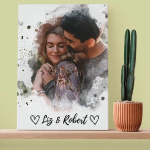 Valentine&#39;s Gift for Him Canvas - Custom Portrait for Husband, Boyfriend, Fiancé, Personalized Watercolor Love Cute Wall Art Meaningful
