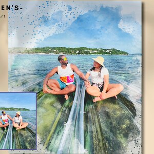 Personalized Watercolor Portrait Canvas Using Your Photo - Digital print, Canvas, Framed