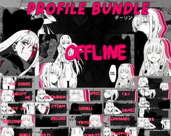 Anime Twitch Horn Girl Profil BUNDLE | Rosa Rot Schwarz Weiß | Vertikal & Profil Banner | 20 Panels + 12 Vorlagen