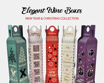 Elegant wine boxes - New Year & Christmas collection. Laser cut plan. SVG file template