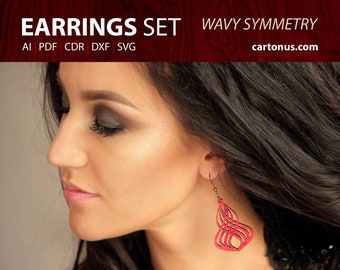 Earring svg bundle templates ready for laser cut. Style: Wavy symmetry. Coquette jewelry
