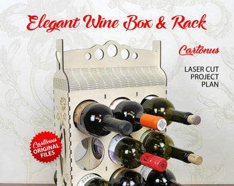 Elegant wine box & rack. Laser cut plan. SVG file template