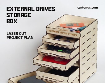 External drives storage box. Laser cut plan. File SVG