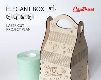 Elegant gift box Cube. Laser cut plan. SVG file template