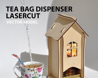 Tea bag dispenser, wooden tea box, tea bag storage, tea house box, tea bag holder. Laser cut plan. File template