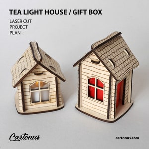 Tea light house Christmas home decor. Laser cut plan. SVG file template image 8