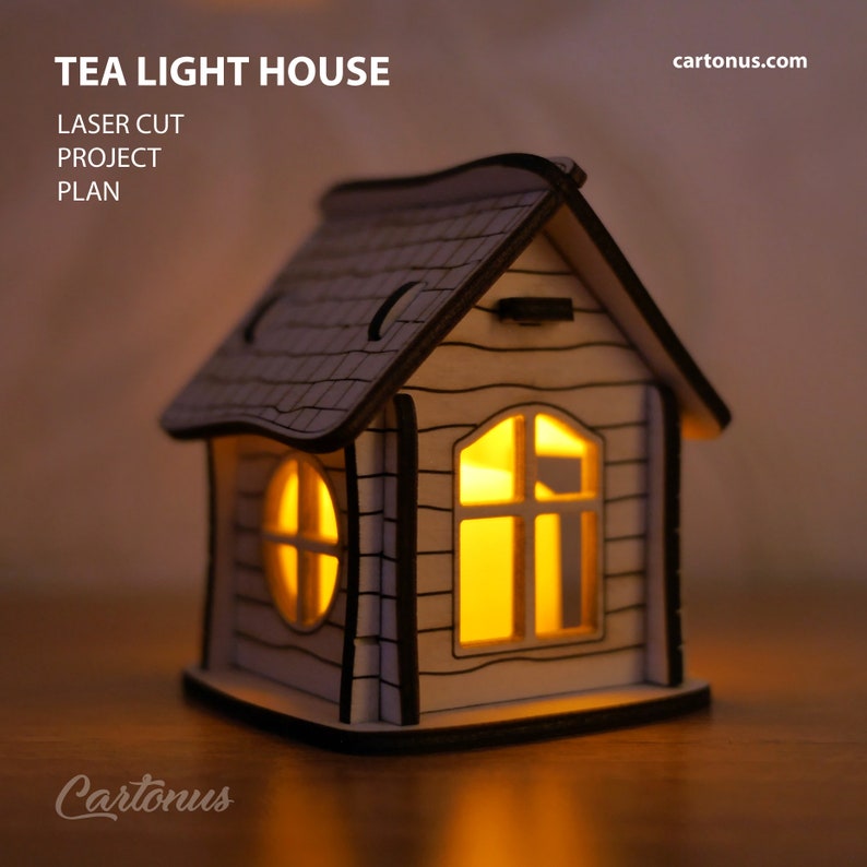Tea light house Christmas home decor. Laser cut plan. SVG file template image 5