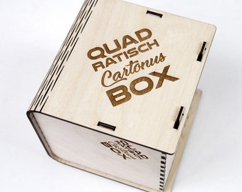 Quadratisch box with sliding bolt latch spring loaded. Laser cut plan. File template