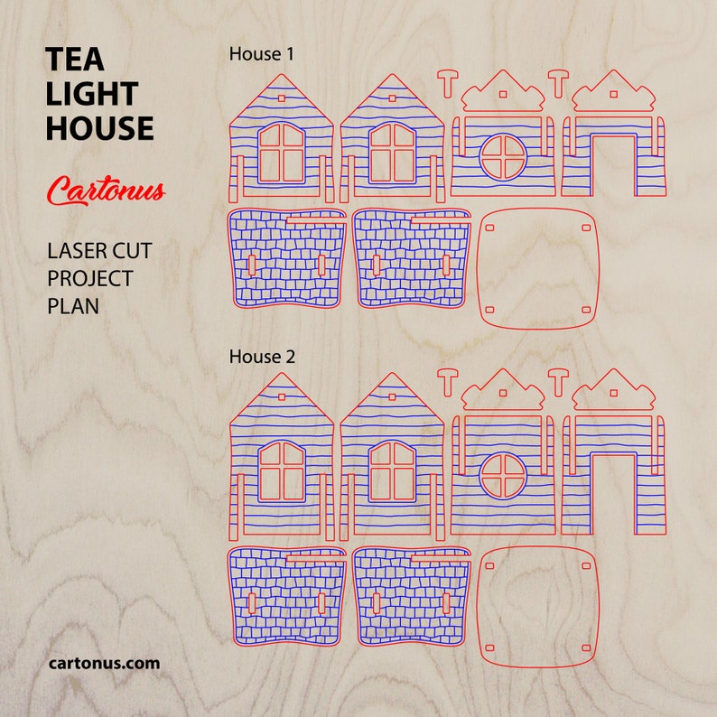 Tea light house Christmas home decor. Laser cut plan. SVG file template image 3